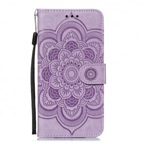 Etui à rabat horizontal en cuir Mandala avec motif gaufrage pour iPhone 11 Pro Max, avec support et logements pour cartes, portefeuille et cadre photo et lanière (violet) SH601F1543-08