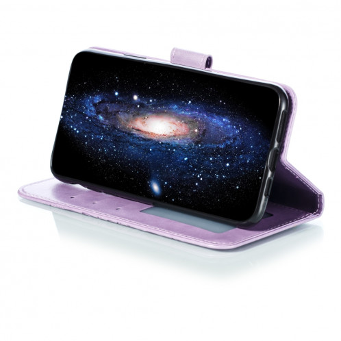 Etui à rabat horizontal en cuir Mandala avec motif gaufrage pour iPhone 11 Pro Max, avec support et logements pour cartes, portefeuille et cadre photo et lanière (violet) SH601F1543-08