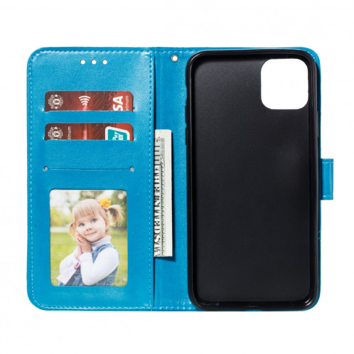 Etui à rabat horizontal en cuir Mandala avec motif gaufrage pour iPhone 11 Pro Max, avec support et logements pour cartes, portefeuille et cadre photo et lanière (bleu) SH601H1611-07