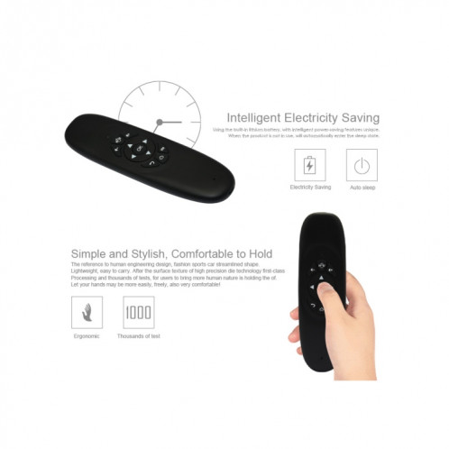 C120 2.4G Mini clavier souris à distance sans fil avec capteur 3-Gyro et 3-Gravity pour PC / HTPC / IPTV / Smart TV et Android TV Box etc. (Noir) SH001A1565-018