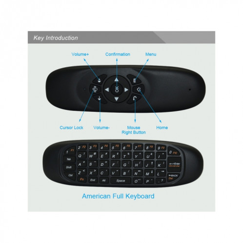 C120 2.4G Mini clavier souris à distance sans fil avec capteur 3-Gyro et 3-Gravity pour PC / HTPC / IPTV / Smart TV et Android TV Box etc. (Noir) SH001A1565-018
