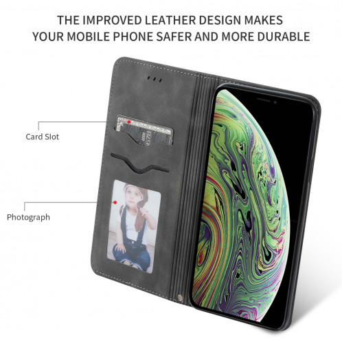 Etui en cuir avec rabat horizontal magnétique Business Skin Feel pour iPhone 11 Pro Max (gris foncé) SH001B1177-08