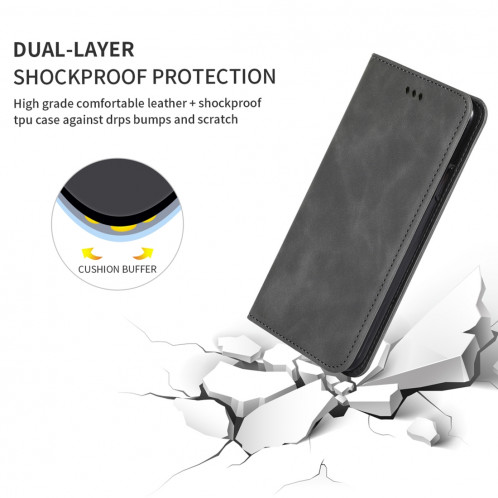 Etui en cuir avec rabat horizontal magnétique Business Skin Feel pour iPhone 11 Pro Max (gris foncé) SH001B1177-08
