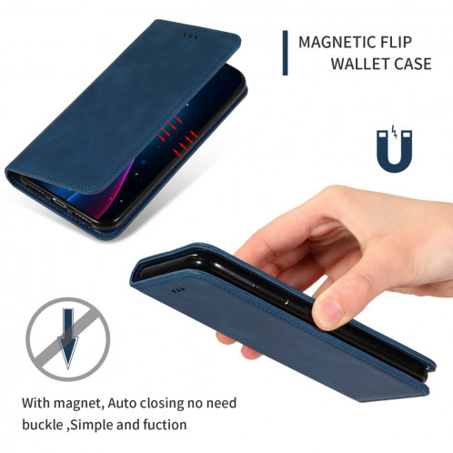 Etui en cuir avec rabat horizontal magnétique Business Skin Feel pour iPhone 11 Pro Max (bleu marine) SH001C1376-08