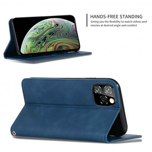 Etui en cuir avec rabat horizontal magnétique Business Skin Feel pour iPhone 11 Pro Max (bleu marine) SH001C1376-08