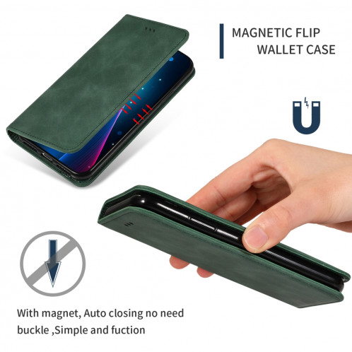 Etui en cuir avec rabat horizontal magnétique Business Skin Feel pour iPhone 11 Pro Max (vert armée) SH001D380-08