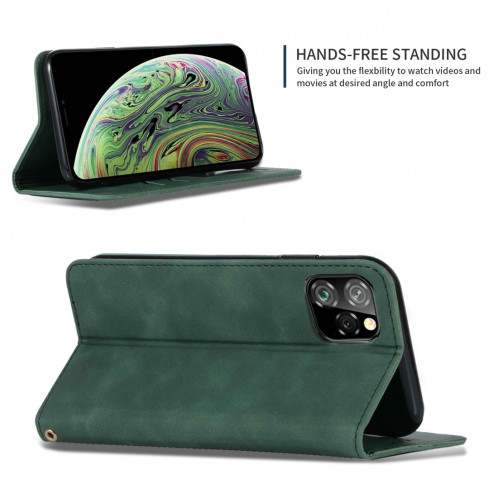Etui en cuir avec rabat horizontal magnétique Business Skin Feel pour iPhone 11 Pro Max (vert armée) SH001D380-08