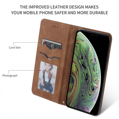 Etui en cuir avec rabat horizontal magnétique Business Skin Feel pour iPhone 11 Pro Max (Marron) SH001E1274-08