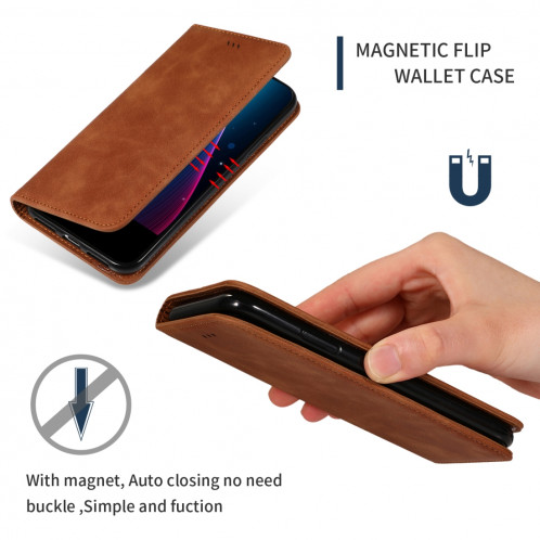 Etui en cuir avec rabat horizontal magnétique Business Skin Feel pour iPhone 11 Pro Max (Marron) SH001E1274-08