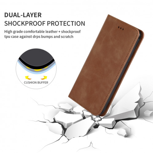 Etui en cuir avec rabat horizontal magnétique Business Skin Feel pour iPhone 11 Pro Max (Marron) SH001E1274-08