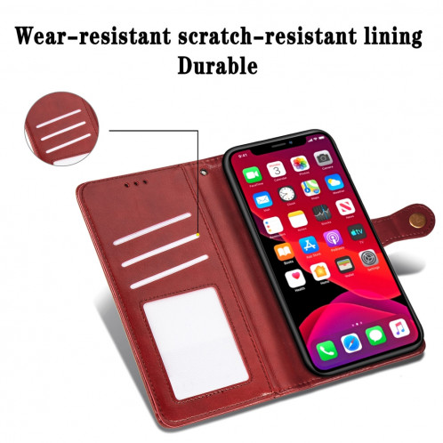 Etui en cuir de protection pour téléphone mobile avec boucle pour photo, cadre photo et fente pour carte, portefeuille et support pour iPhone 11 Pro Max (Marron) SH301B1096-014