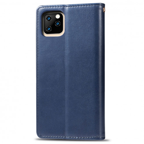 Etui en cuir de protection pour téléphone portable avec boucle pour photo, cadre photo et fente pour carte, portefeuille et support pour iPhone 11 Pro Max (bleu) SH301C1138-014