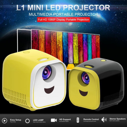 L1 Projecteur Enfants Mini Projecteur de haut-parleur Home Portable à LED, Fiche UE (Noir) SH802A1210-08