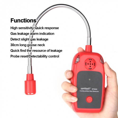 Détecteur d'alarme de gaz combustible WinTact WT8820 pour la maison Ligle Gaz Fuite de gaz Inflammable Detecteur de gaz de gaz naturel Moniteur Analyseur de gaz SW4251265-07