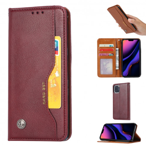 Étui en cuir à rabat horizontal avec texture pour peau pour iPhone 11 Pro Max, avec cadre photo, porte-cartes, emplacements pour cartes et porte-monnaie (vin rouge) SH001C1609-06