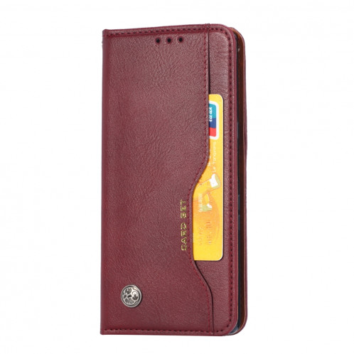Étui en cuir à rabat horizontal avec texture pour peau pour iPhone 11 Pro Max, avec cadre photo, porte-cartes, emplacements pour cartes et porte-monnaie (vin rouge) SH001C1609-06