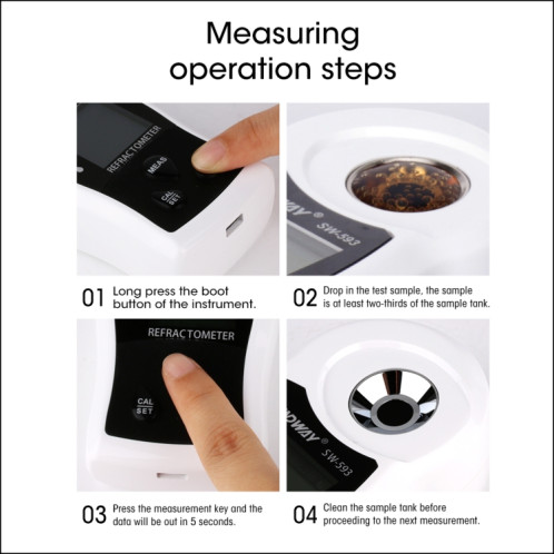 SNDWAY SW-593 réfractomètre numérique sucre Brix compteur rechargeable vin bière Boire de l'alcool de fruits sucre Concentration Meter SS4406603-08
