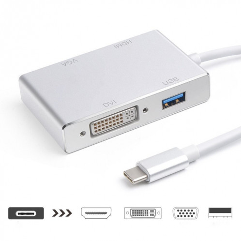 4 en 1 USB 3.1 USB C Type C vers HDMI VGA DVI USB 3.0 Câble adaptateur pour ordinateur portable Apple Macbook Google Chromebook Pixel SH4418868-08