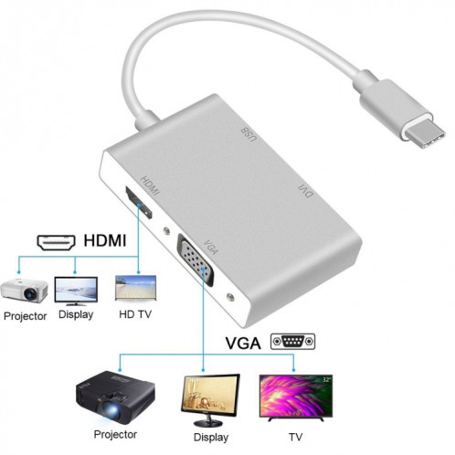 4 en 1 USB 3.1 USB C Type C vers HDMI VGA DVI USB 3.0 Câble adaptateur pour ordinateur portable Apple Macbook Google Chromebook Pixel SH4418868-08