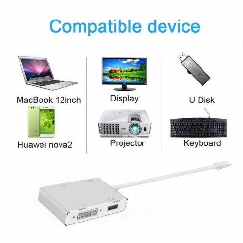 4 en 1 USB 3.1 USB C Type C vers HDMI VGA DVI USB 3.0 Câble adaptateur pour ordinateur portable Apple Macbook Google Chromebook Pixel SH4418868-08