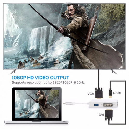4 en 1 USB 3.1 USB C Type C vers HDMI VGA DVI USB 3.0 Câble adaptateur pour ordinateur portable Apple Macbook Google Chromebook Pixel SH4418868-08