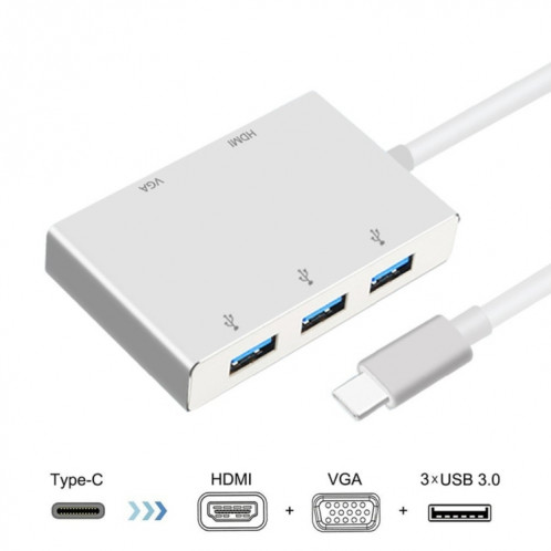 Adaptateur de hub USB C vers HDMI VGA USB 5 en 1 Convertisseur USB 3.1 pour ordinateur portable pour MacBook, ChromeBook Pixel, Huawei MateBook SH44191870-09