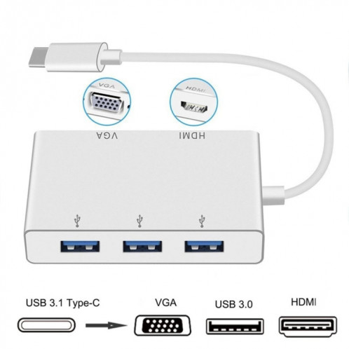 Adaptateur de hub USB C vers HDMI VGA USB 5 en 1 Convertisseur USB 3.1 pour ordinateur portable pour MacBook, ChromeBook Pixel, Huawei MateBook SH44191870-09
