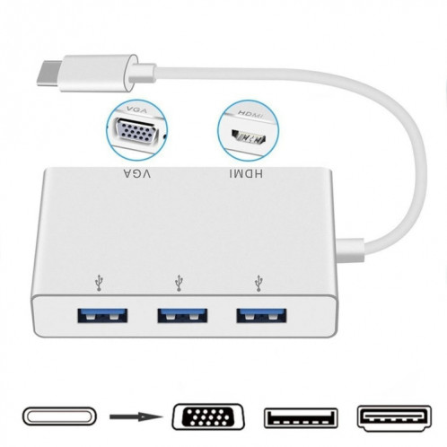 Adaptateur de hub USB C vers HDMI VGA USB 5 en 1 Convertisseur USB 3.1 pour ordinateur portable pour MacBook, ChromeBook Pixel, Huawei MateBook SH44191870-09