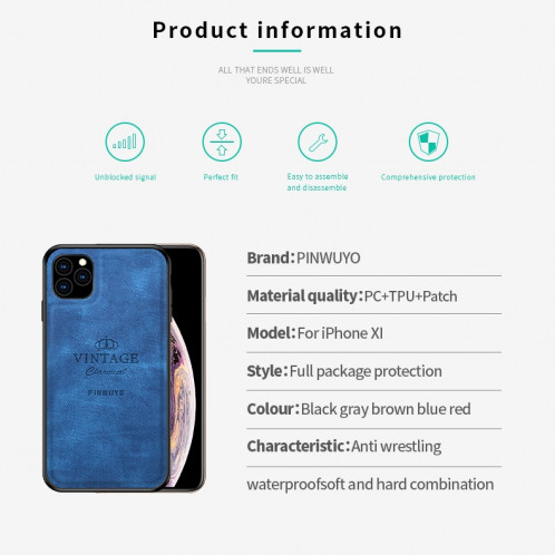 PINWUYO PC + TPU + étui de protection de la peau imperméable antichoc étanche pour iPhone 11 Pro (bleu) SP005B541-013