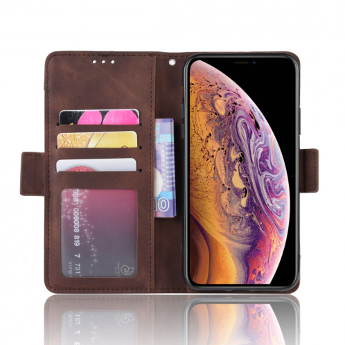 Etui en cuir de style portefeuille style skin veau pour iPhone 11 Pro, avec fente pour carte séparée (Marron) SH401B262-011