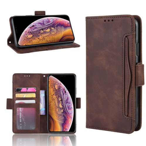 Etui en cuir de style portefeuille style skin veau pour iPhone 11 Pro Max, avec fente pour carte séparée (Marron) SH601B289-011