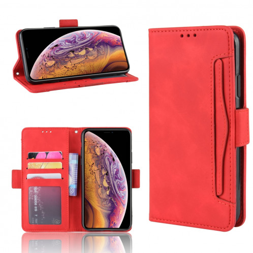 Étui en cuir de style portefeuille style skin veau pour iPhone 11 Pro Max, avec fente pour carte séparée (rouge) SH601D917-011