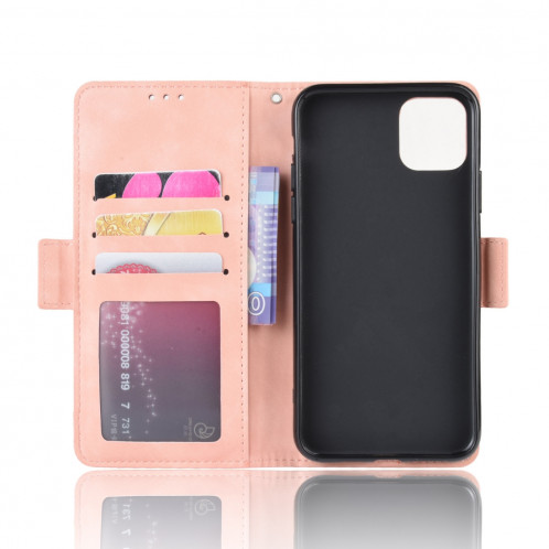 Étui en cuir de style portefeuille style skin veau pour iPhone 11 Pro Max, avec fente pour carte séparée (rose) SH601E643-011