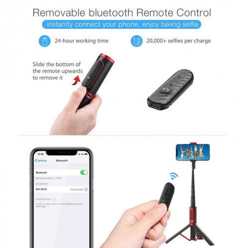 M18 Portable Selfie Stick Télécommande Support de téléphone portable (noir ternir) SH601D833-013