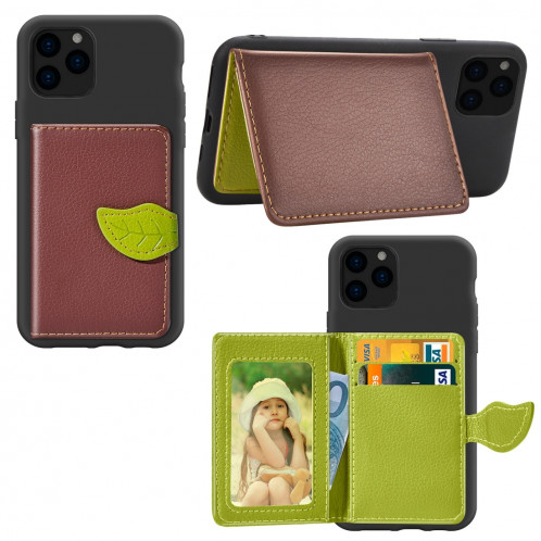 Pour iPhone 11 Pro Modèle de litchi sac de poche support de portefeuille + Etui téléphone TPU avec fente pour carte Fonction de support de portefeuille (Brown) SH901C553-010
