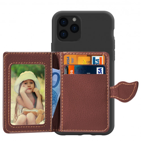 Pour iPhone 11 Pro Max motif de litchi sac de carte support de portefeuille + étui de téléphone TPU avec fente pour carte fonction de support de portefeuille (Noir) SH101B1115-011
