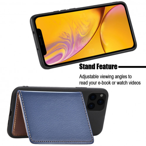 Pour iPhone 11 Pro Max motif de litchi sac de carte support de portefeuille + étui de téléphone TPU avec fente pour carte fonction de support de portefeuille (bleu) SH101E768-012