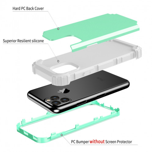 Pour iPhone 11 Pro Max PC + Silicone Protection anti-chute de téléphone portable en trois pièces Couverture Bback (Vert) SH301A886-09