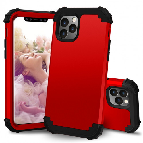 Pour iPhone 11 Pro Max PC + Silicone Protection anti-chute de téléphone portable en trois pièces Couverture Bback (Rouge) SH301C636-010