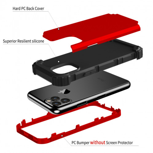 Pour iPhone 11 Pro Max PC + Silicone Protection anti-chute de téléphone portable en trois pièces Couverture Bback (Rouge) SH301C636-010