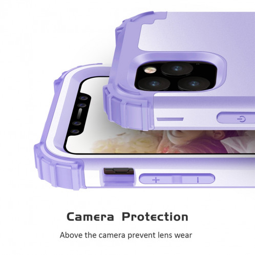 Pour iPhone 11 Pro Max PC + Silicone Protection anti-chute de téléphone portable en trois pièces Couverture Bback (Violet clair) SH301F1941-09