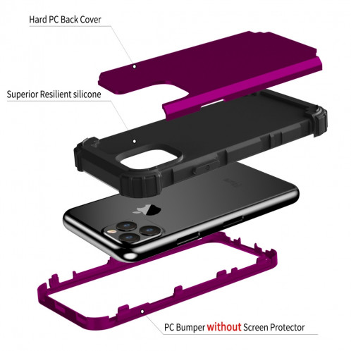 Pour iPhone 11 Pro Max PC + Silicone Protection anti-chute de téléphone portable en trois pièces Couverture Bback (Drak violet) SH301G1569-010