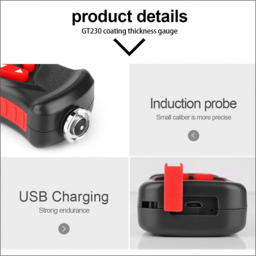 Jauges d'épaisseur GT230 jauge d'épaisseur de revêtement de peinture jauge d'épaisseur de Film de voiture testeur d'épaisseur numérique jauge d'épaisseur Rechargeable SH53171952-09