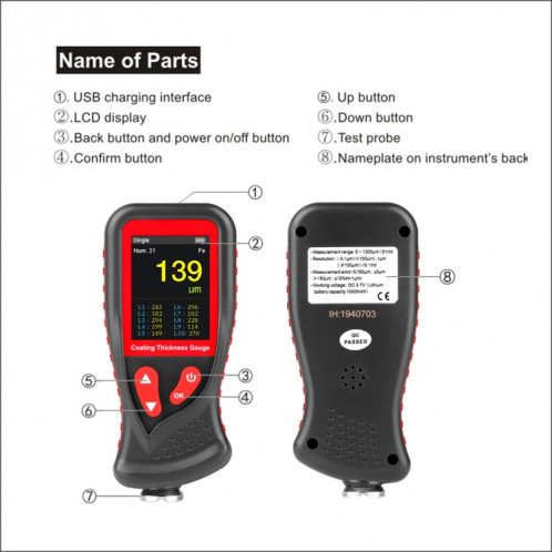 Jauges d'épaisseur GT230 jauge d'épaisseur de revêtement de peinture jauge d'épaisseur de Film de voiture testeur d'épaisseur numérique jauge d'épaisseur Rechargeable SH53171952-09