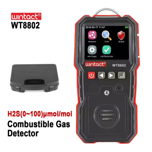 Wintact Wintact WT8802 Hydrogen Sulfure Moniteur Professionnel Capteur de gaz rechargeable haut sensible Digital Light Vibration Alarme Détecteur H2S SW5384399-07