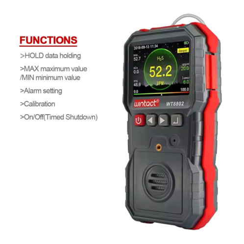 Wintact Wintact WT8802 Hydrogen Sulfure Moniteur Professionnel Capteur de gaz rechargeable haut sensible Digital Light Vibration Alarme Détecteur H2S SW5384399-07