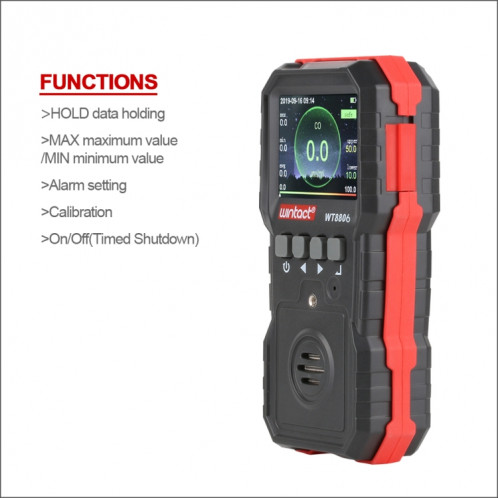 Wintact Wintact WT8806 Moniteur de monoxyde de carbone Sens professionnel Capteur de gaz rechargeable haute sensible Sensible Light Vibration Alarme de vibration CO Détecteur SW53851170-010