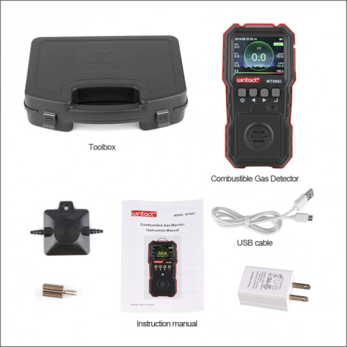 Wintact Wintact WT8806 Moniteur de monoxyde de carbone Sens professionnel Capteur de gaz rechargeable haute sensible Sensible Light Vibration Alarme de vibration CO Détecteur SW53851170-010