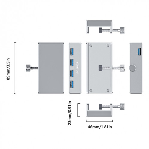 ORICO MH4PU-P en alliage d'aluminium 4 ports USB3.0 HUB de type clip (argent) SO801A1774-012