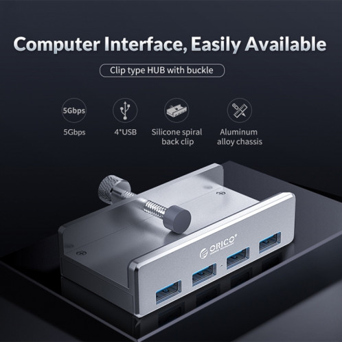 Orico MH4PU-P Aluminium Alliage 4 ports HUB de type pince USB3.0 (noir) SO801B170-09